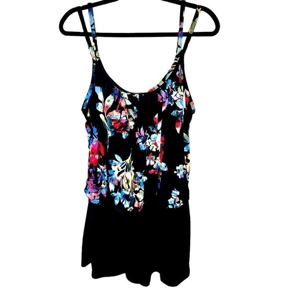 Azul Floral One Piece Swimsuit Built in Shorts Colorful Flowers Bathing Suit - Picture 1 of 8